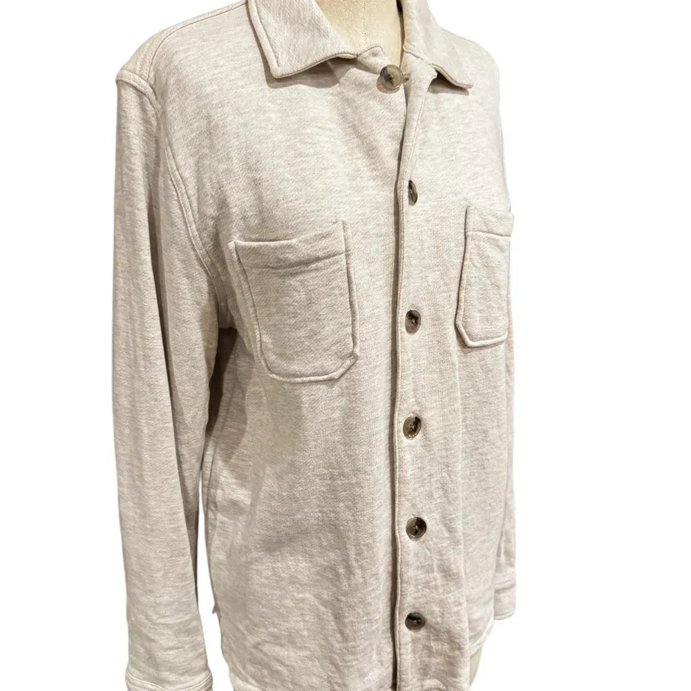 Slate & Stone Luxury Knit Shacket Shirt Jacket Beige Small
